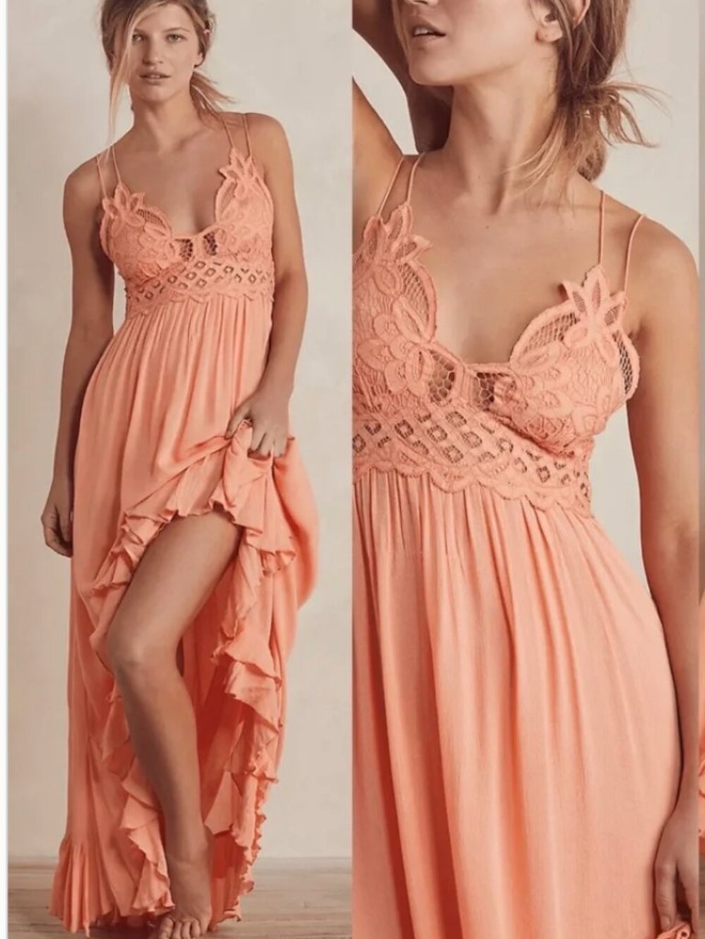 Free People Adella Maxi Slip Dress – Peach – Size Medium – NEW